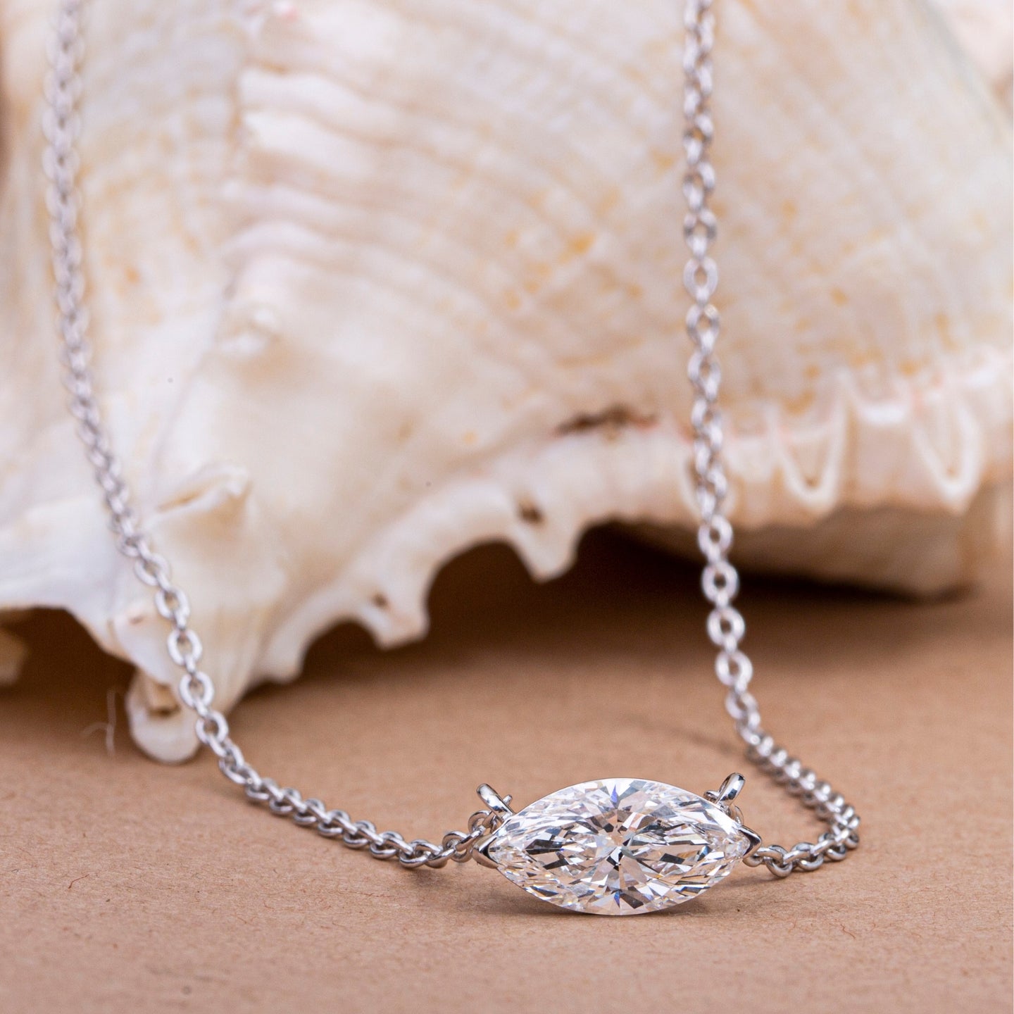 Marquise Cut Diamond Pendant Necklace.