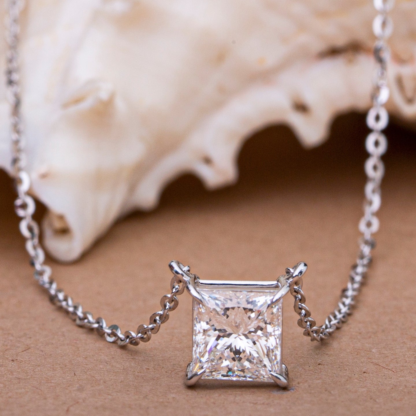 Princess Cut Diamond Pendant Necklace.