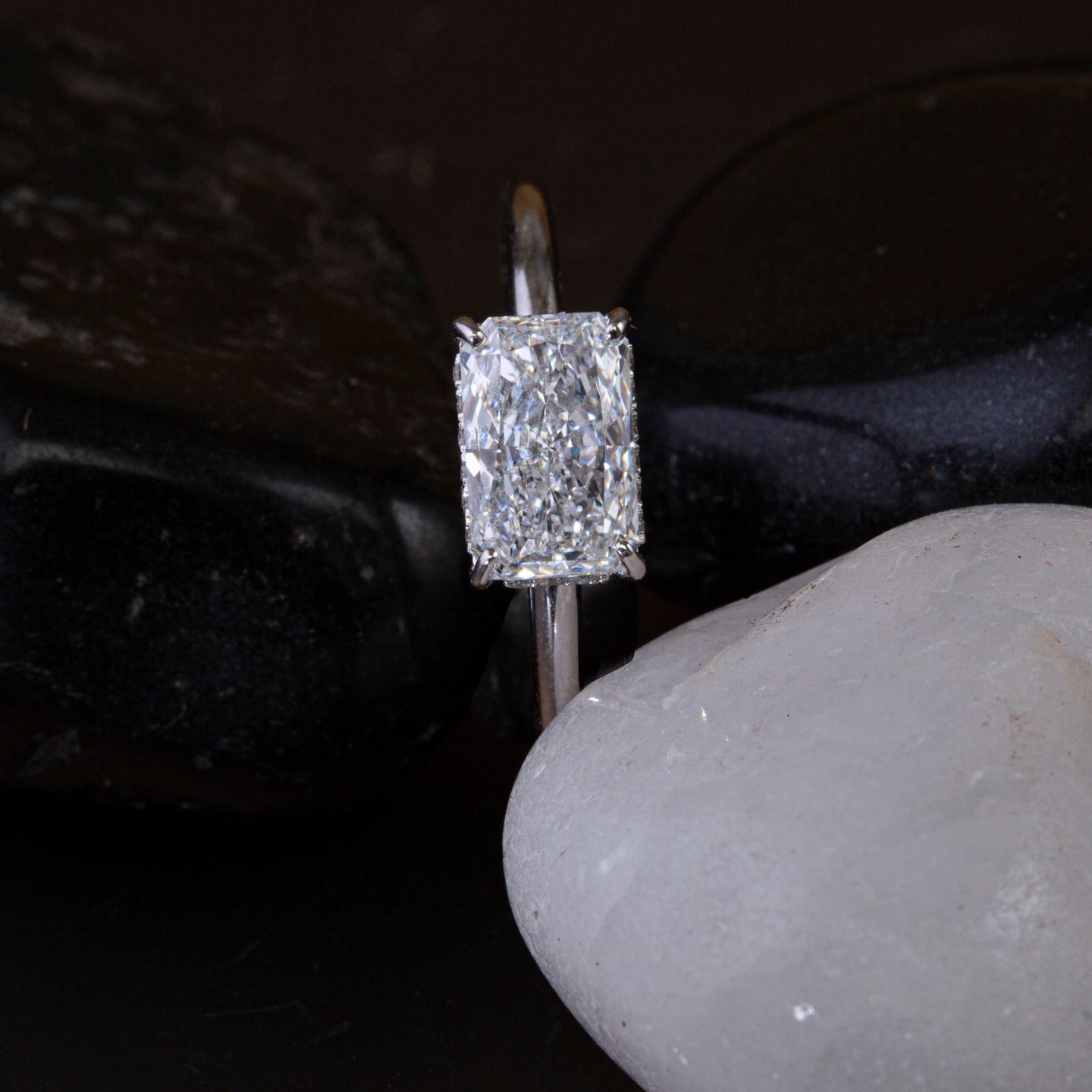 Hidden Halo Radiant Cut Diamond Ring.