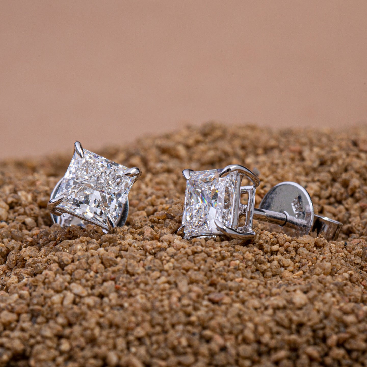 Pricess Cut Diamond Earrings.