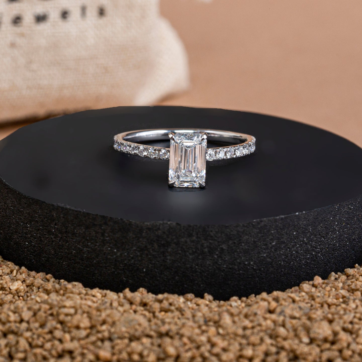 Graceful & Linear Emerald Diamond Ring.