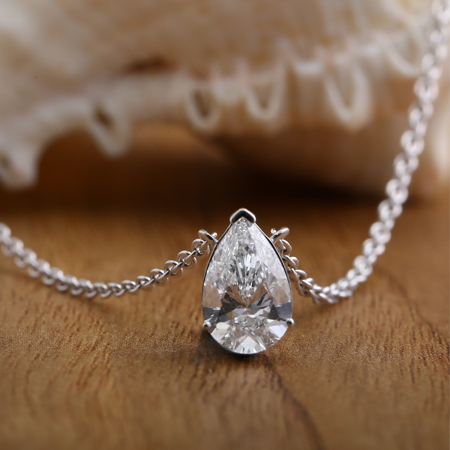 Pear Cut Diamond Pendant Necklace.