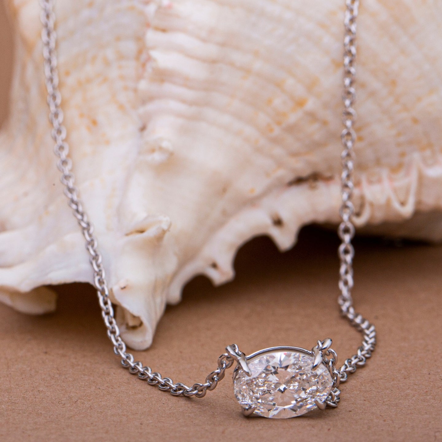 Oval Cut Diamond Pendant Necklace.