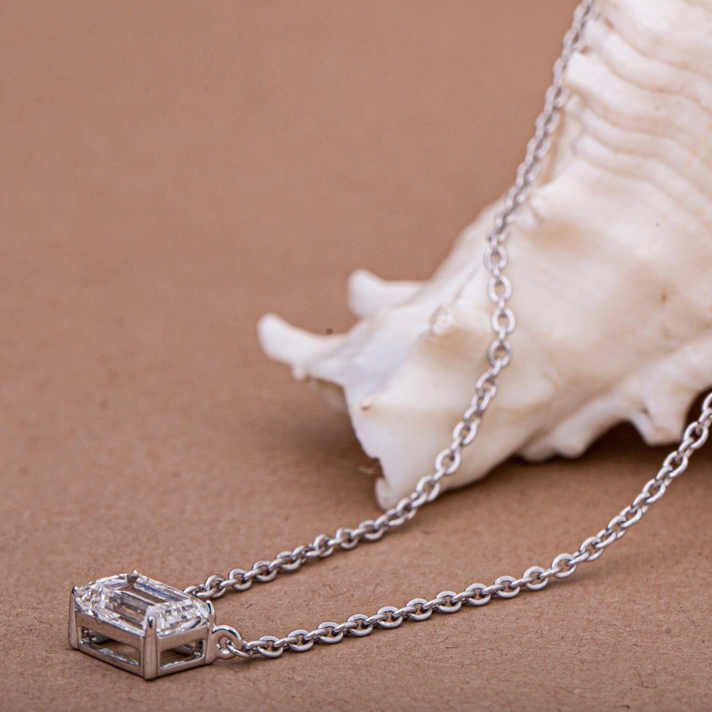 Emerald Cut Diamond Pendant Necklace.