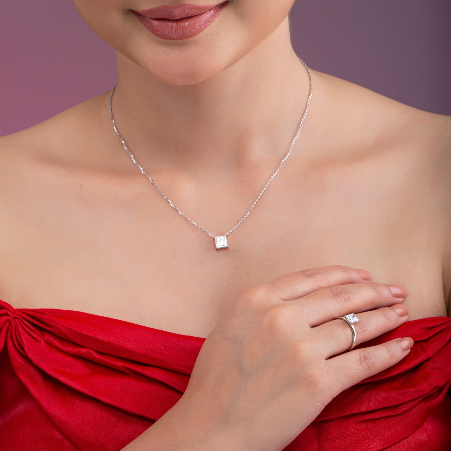 Princess Cut Diamond Pendant Necklace.