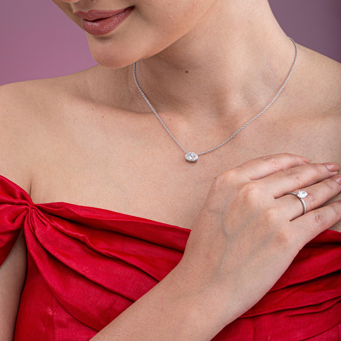 Oval Cut Diamond Pendant Necklace.