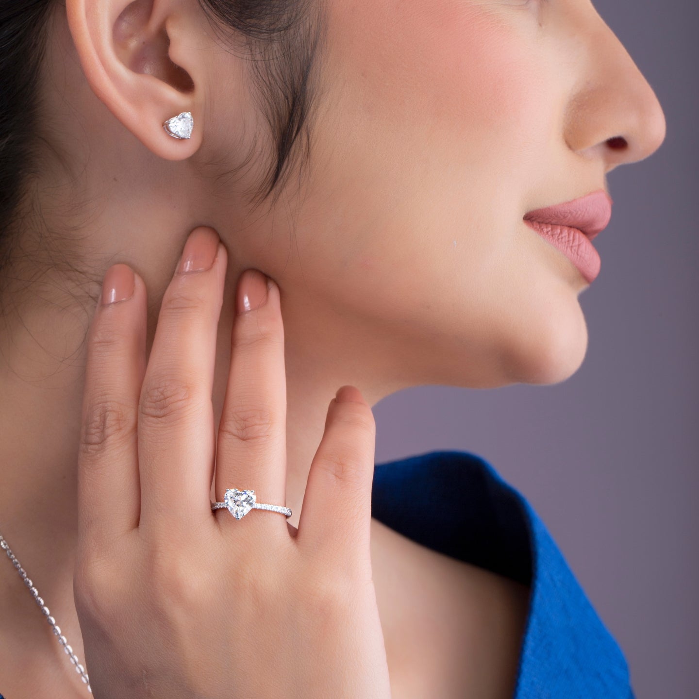 Solitaire Heart Cut Diamond Earrings.