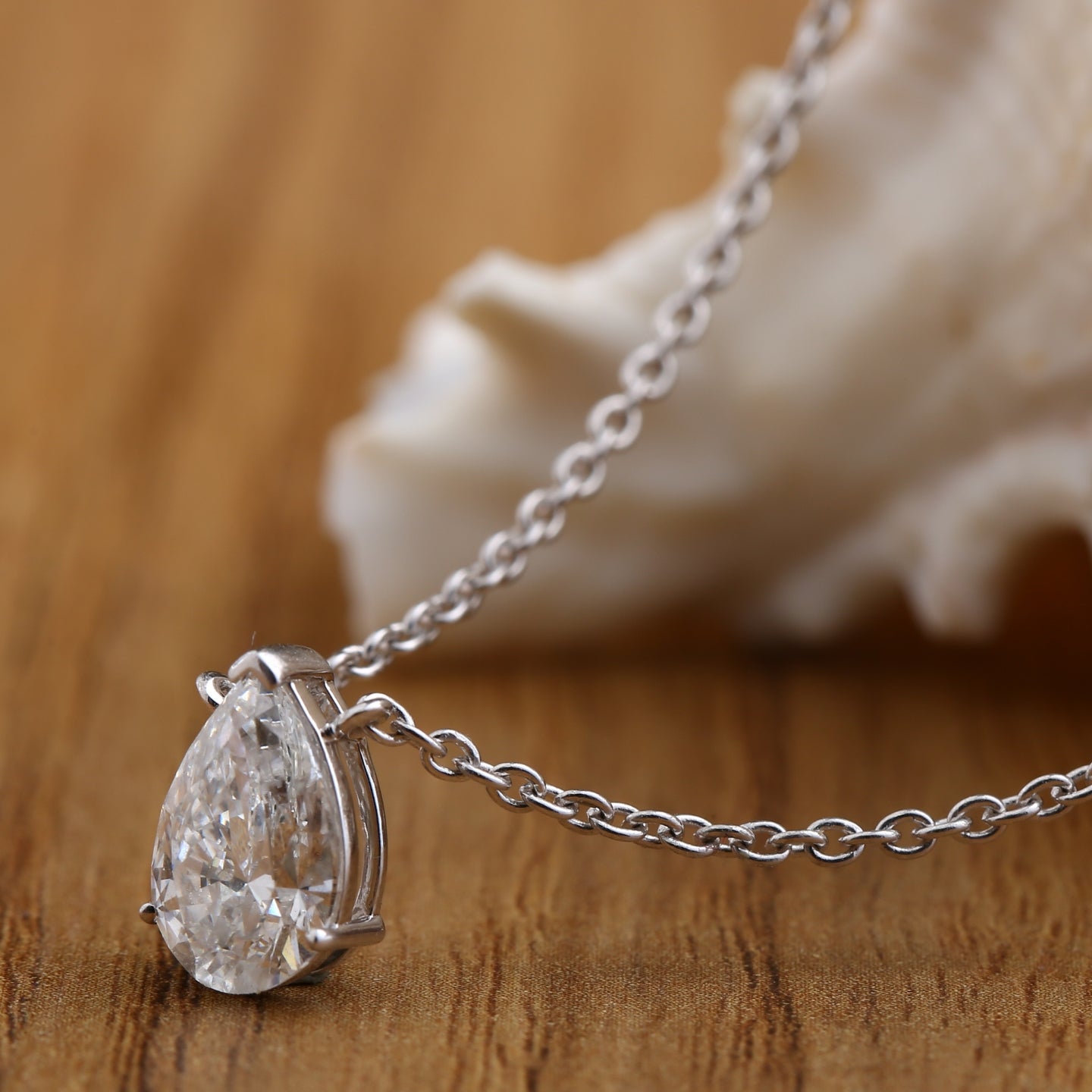 Pear Cut Diamond Pendant Necklace.