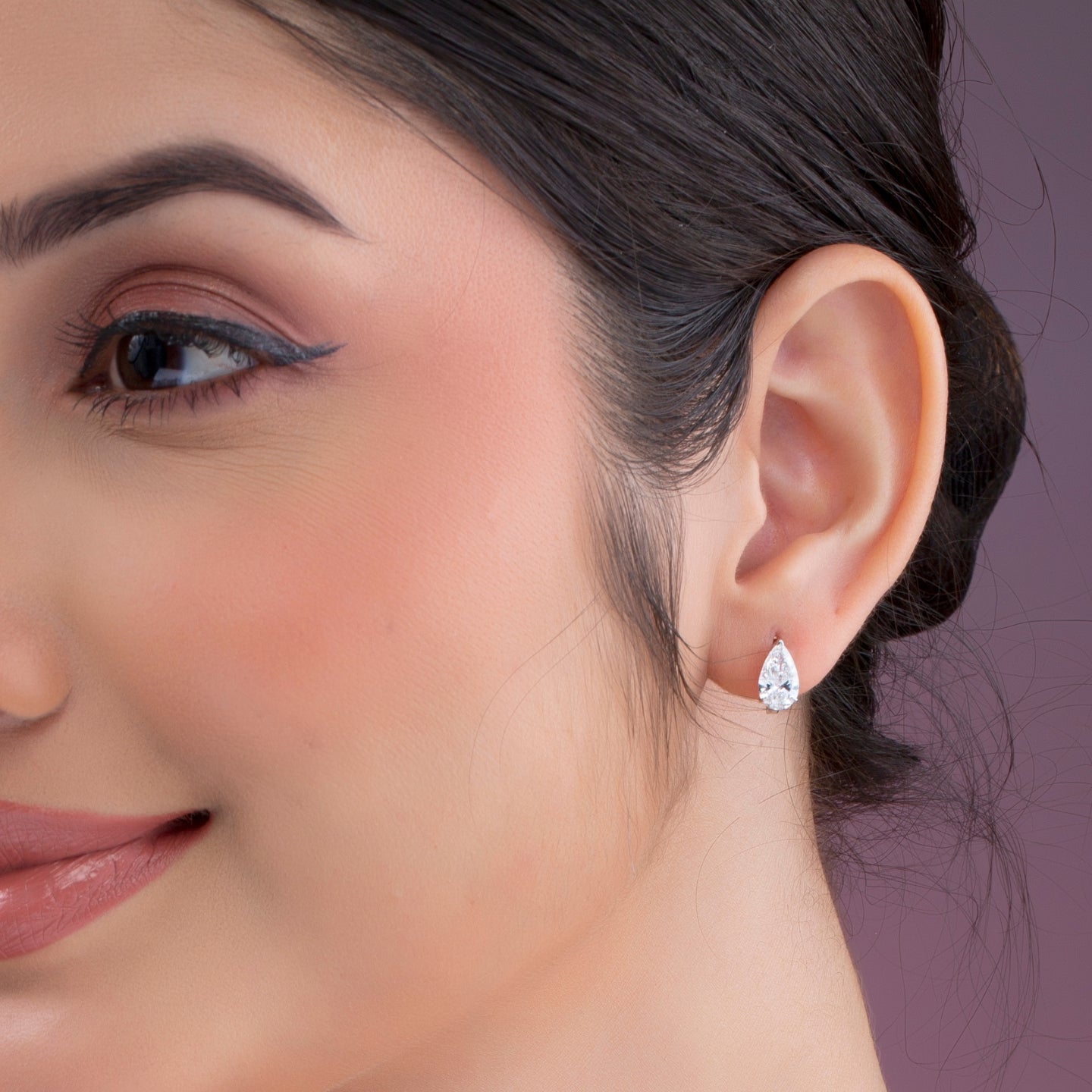 Pear Cut Diamond Huggie Drop Earrings.
