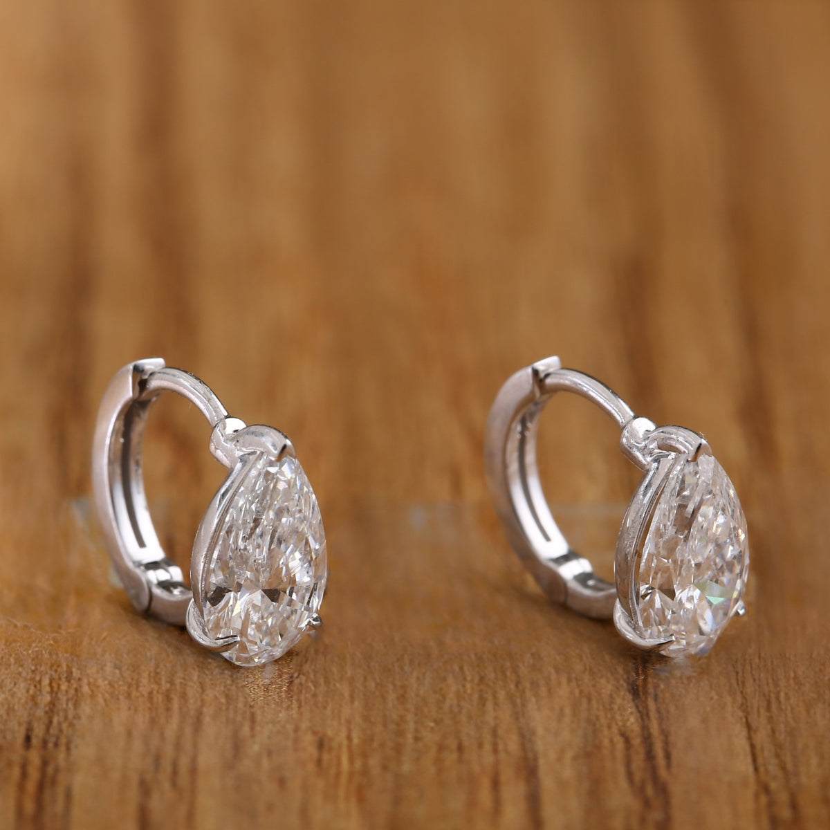 Pear Cut Diamond Huggie Drop Earrings.