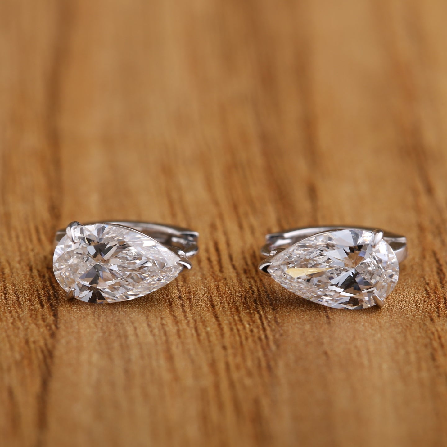 Pear Cut Diamond Huggie Drop Earrings.