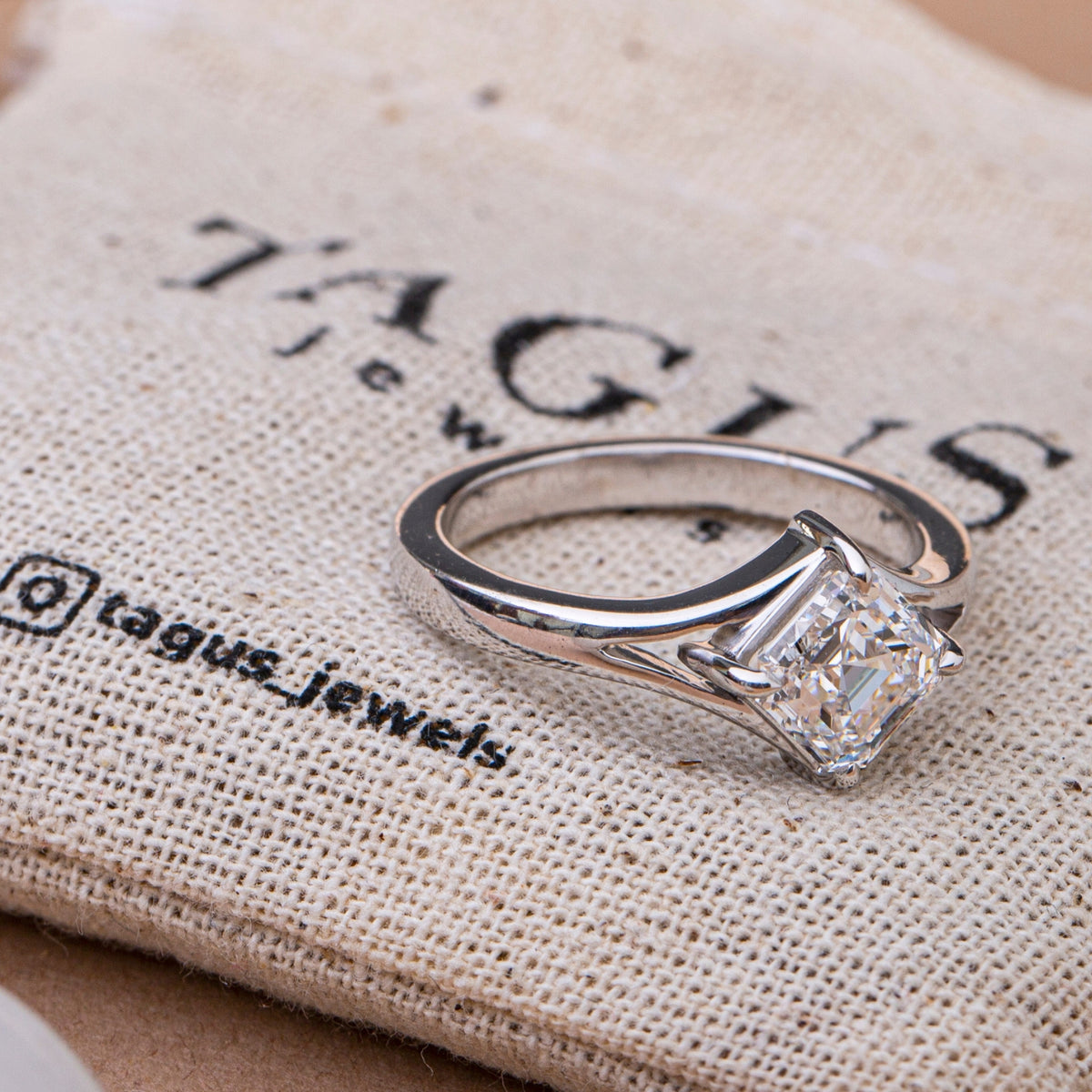 Asscher Cut Solitaire Diamond Ring.