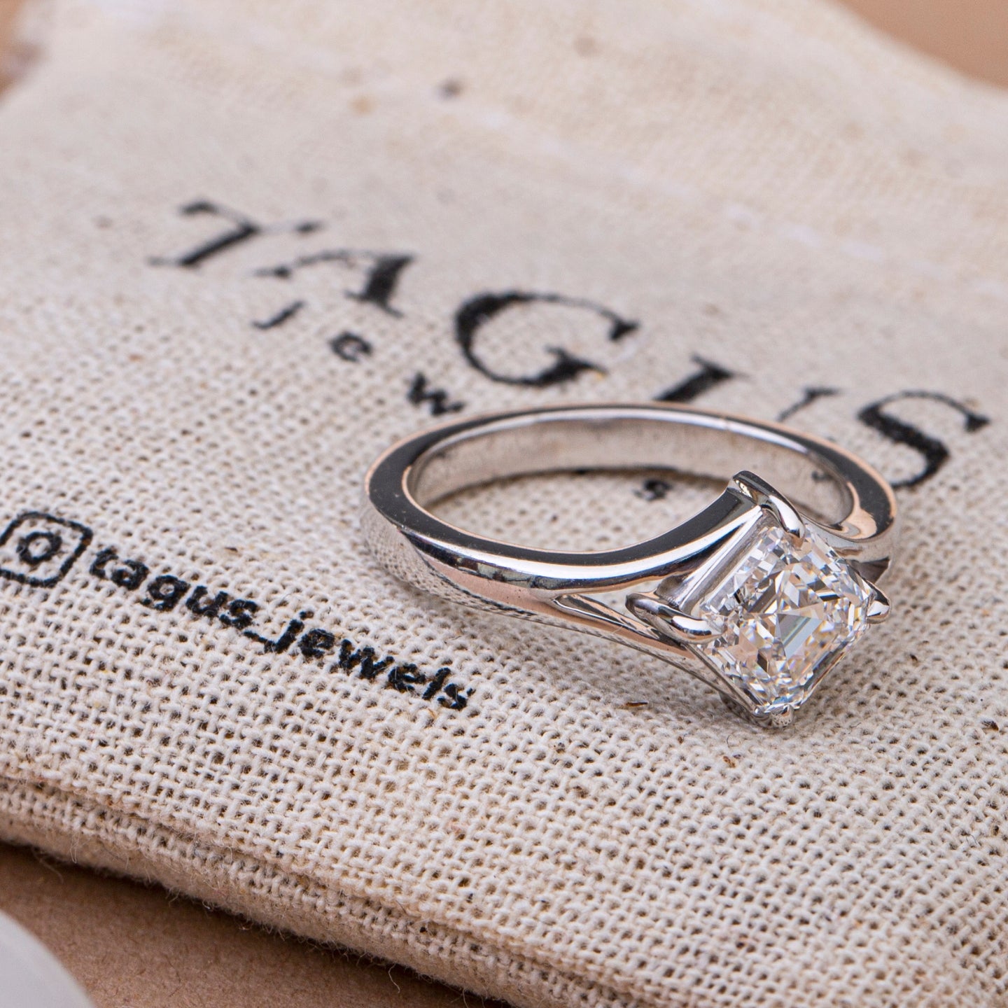 Asscher Cut Solitaire Diamond Ring.