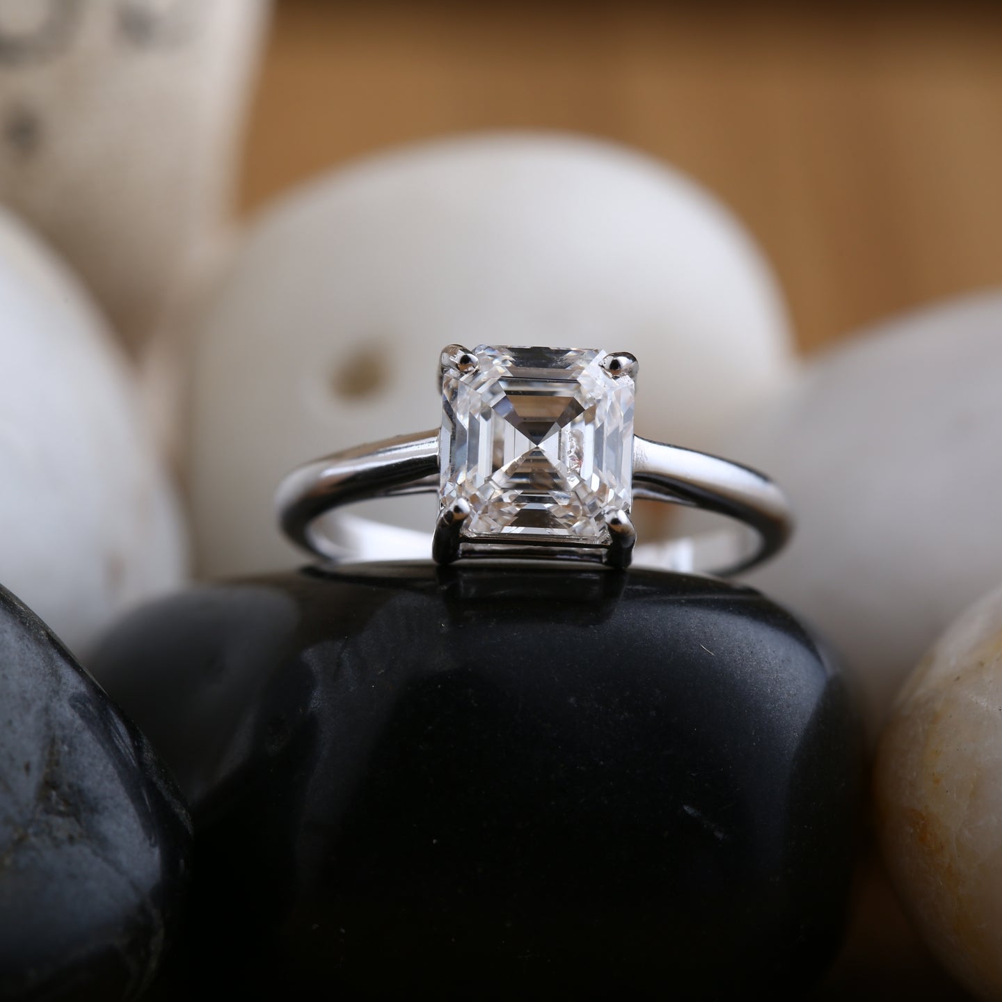Classic Four Prong Solitaire Asscher Ring.