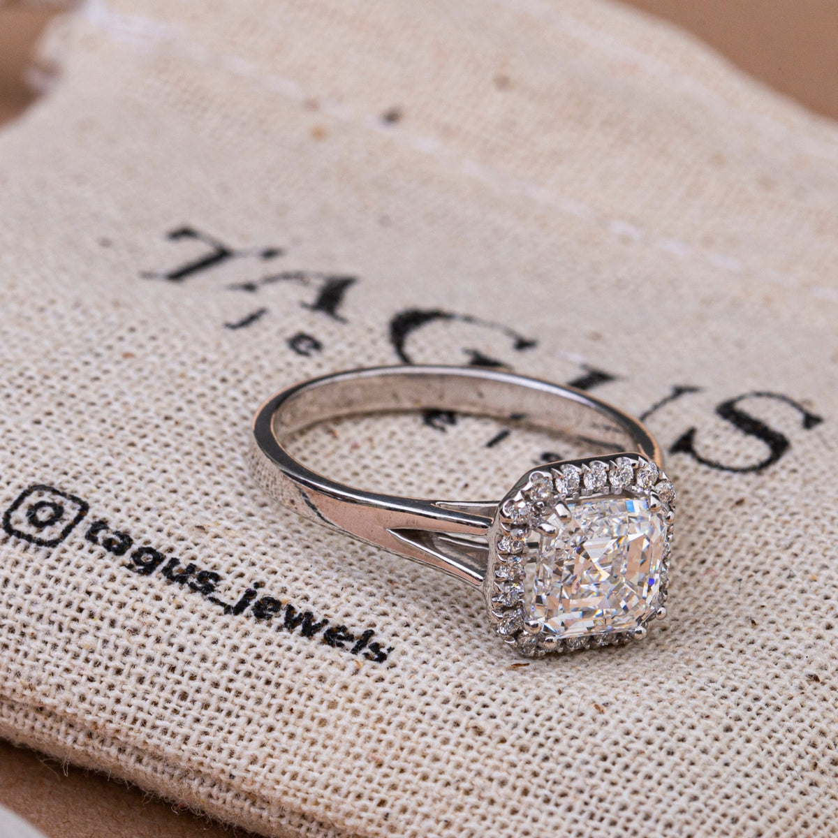 Asscher Cut Halo Diamond Ring.