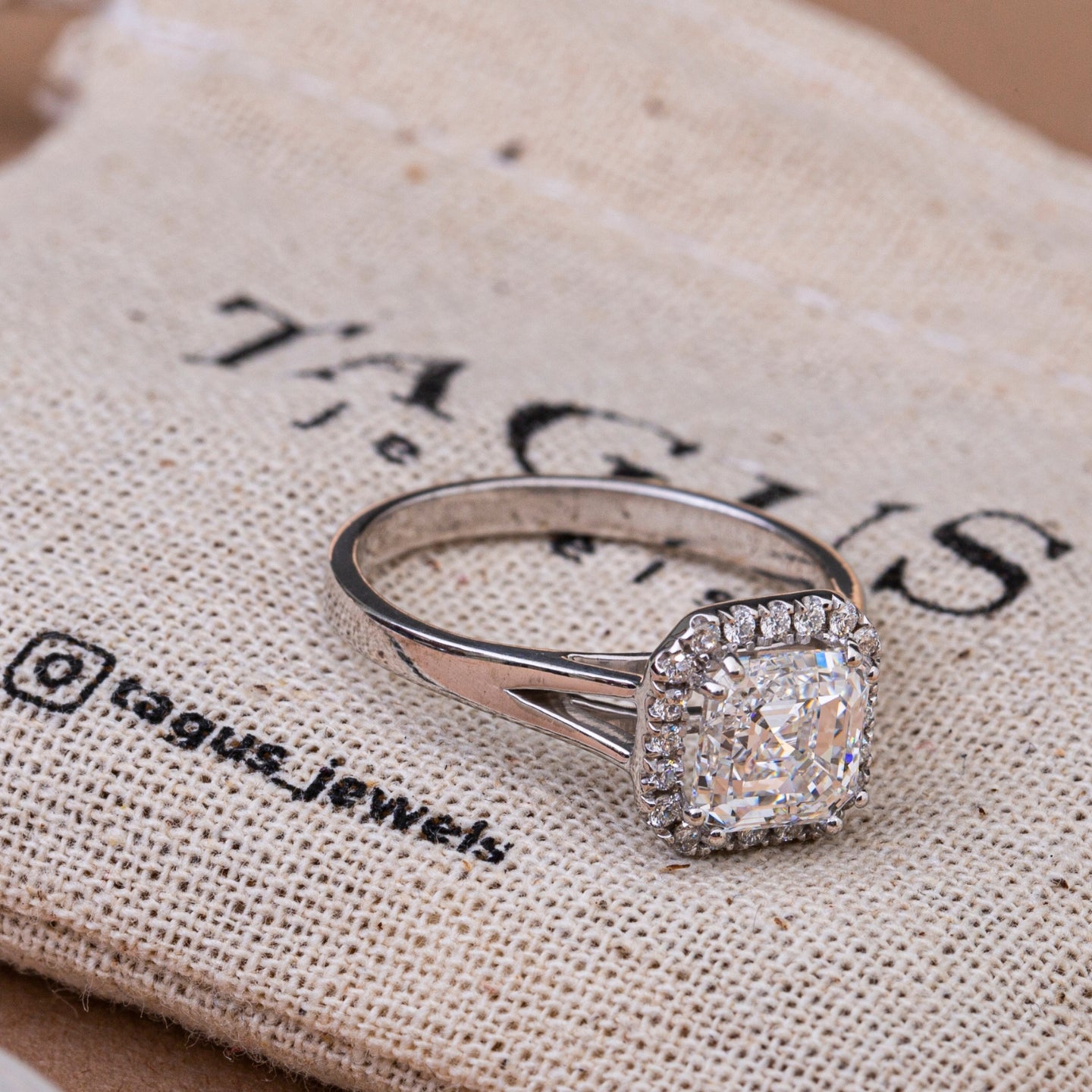 Asscher Cut Halo Diamond Ring.