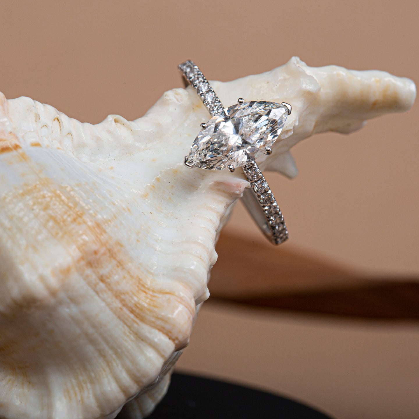 Marquise Diamond Ring with Pavé Shank.