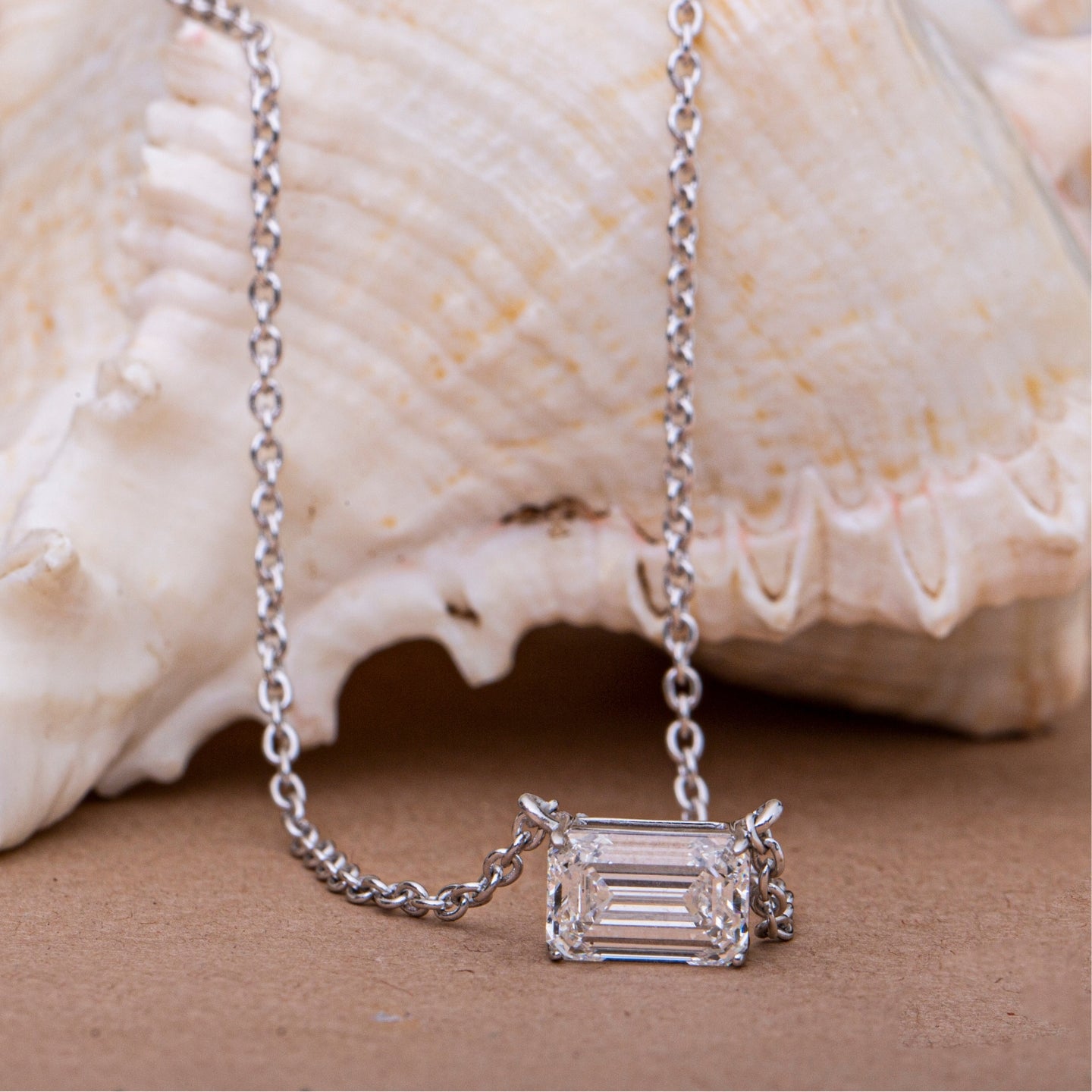 Emerald Cut Diamond Pendant Necklace.