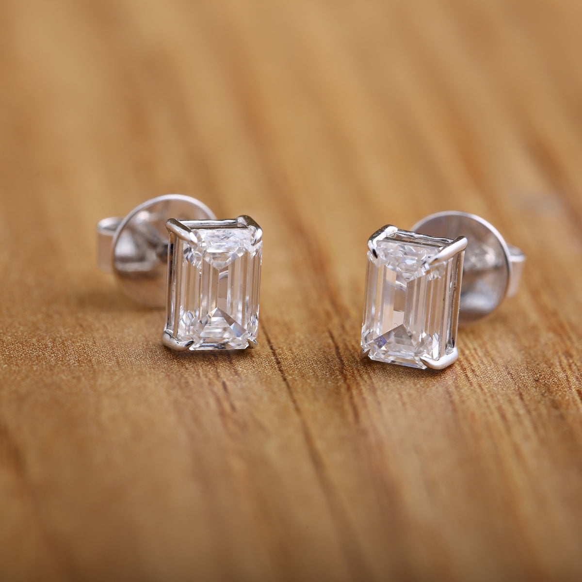 Emerald Cut Studs Diamond Earrings.