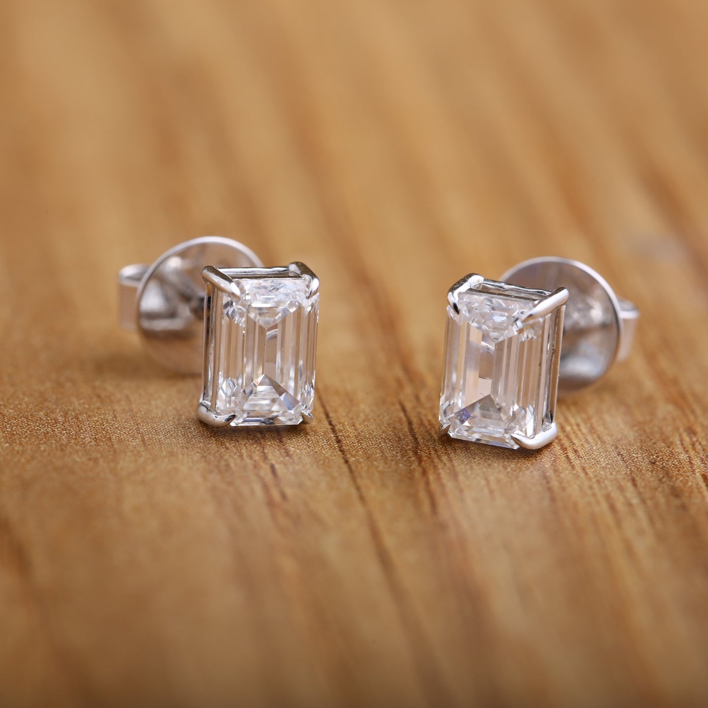 Emerald Cut Studs Diamond Earrings.