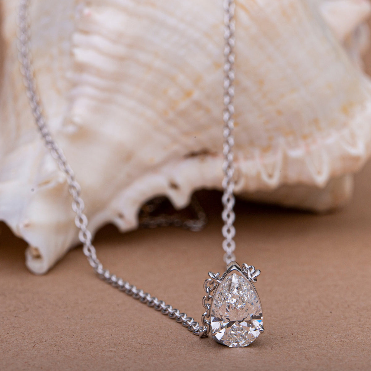 Pear Cut Diamond Pendant Necklace.