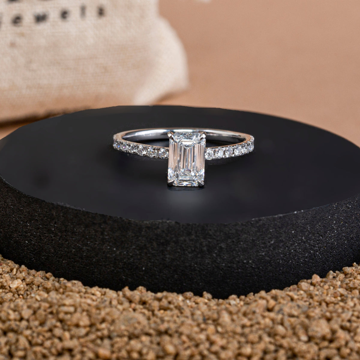Graceful & Linear Emerald Diamond Ring.
