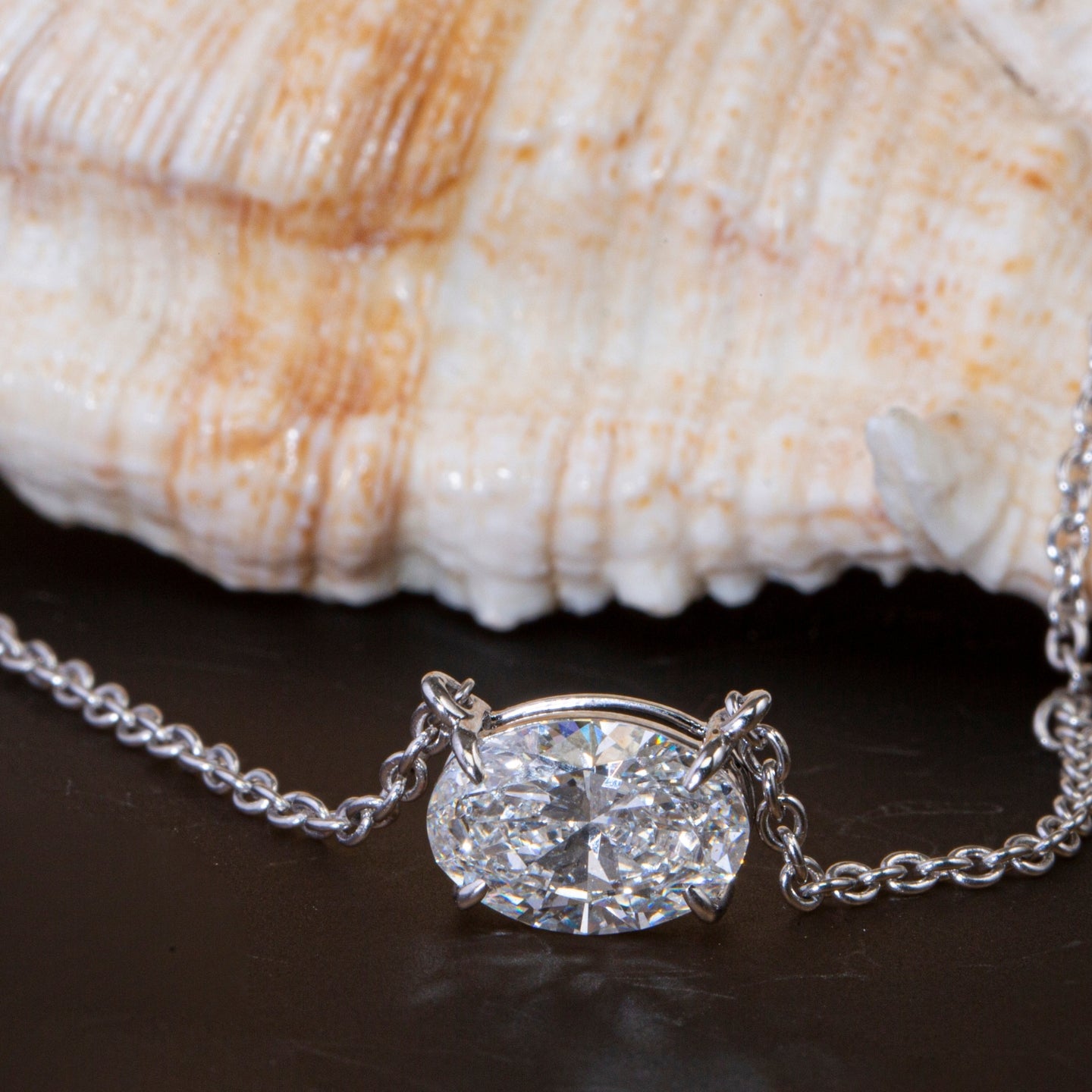 Oval Cut Diamond Pendant Necklace.