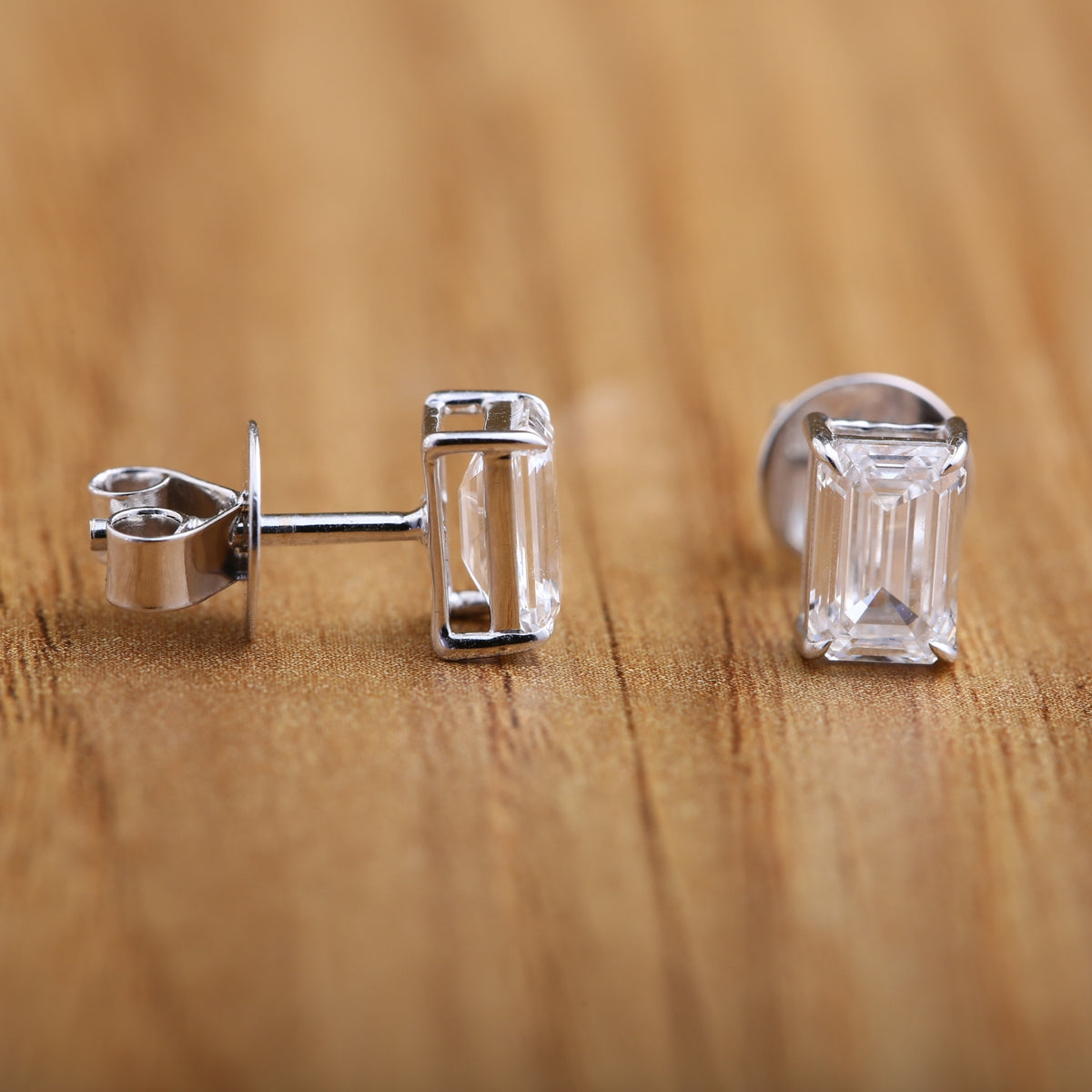 Emerald Cut Studs Diamond Earrings.