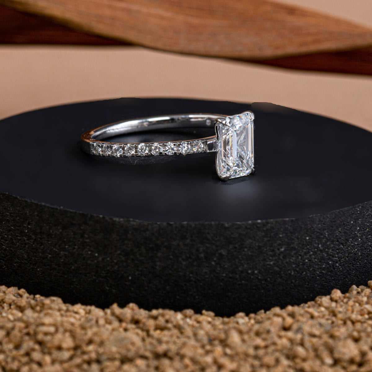 Graceful & Linear Emerald Diamond Ring.