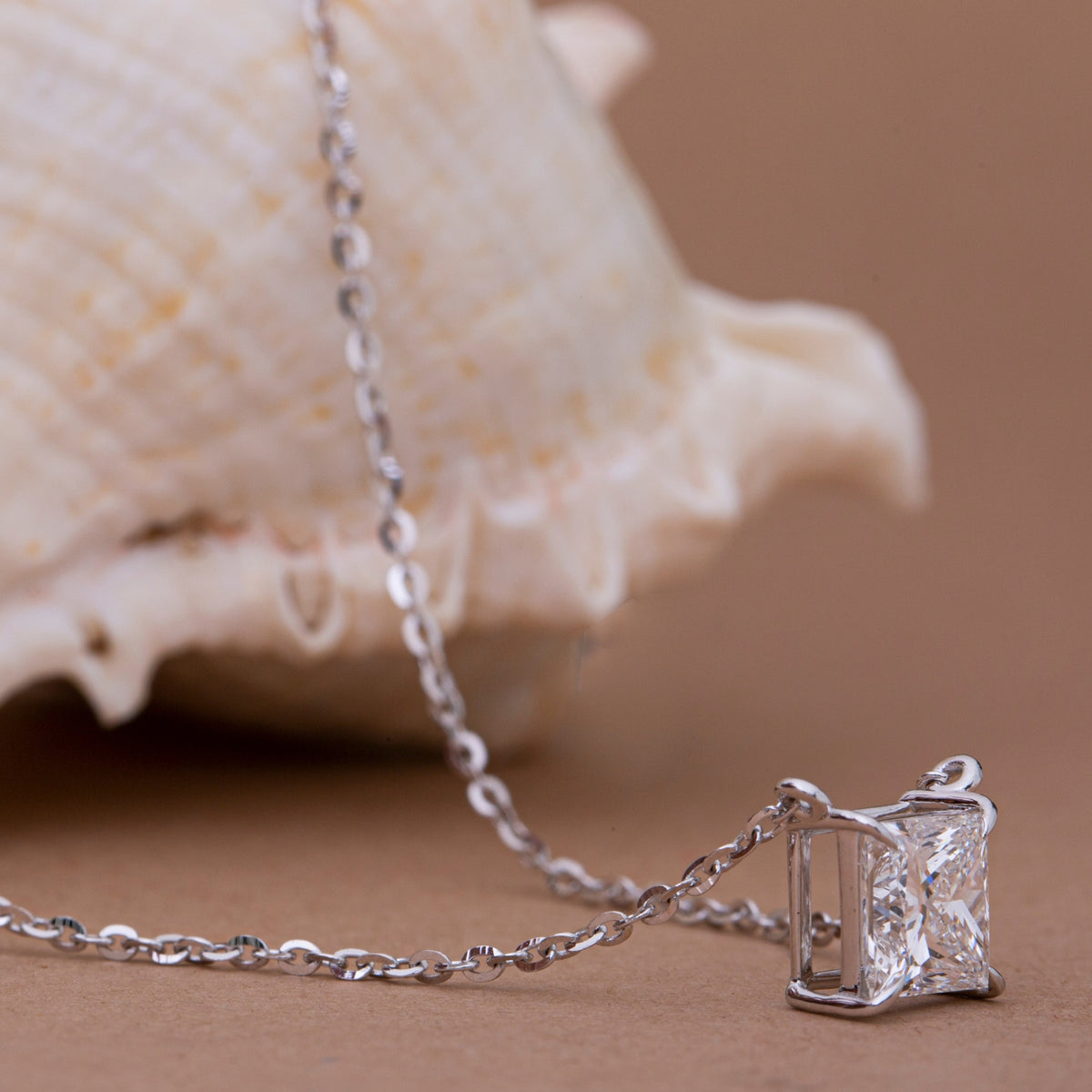 Princess Cut Diamond Pendant Necklace.