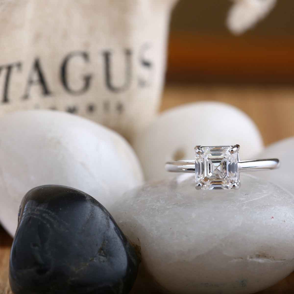 Classic Four Prong Solitaire Asscher Ring.