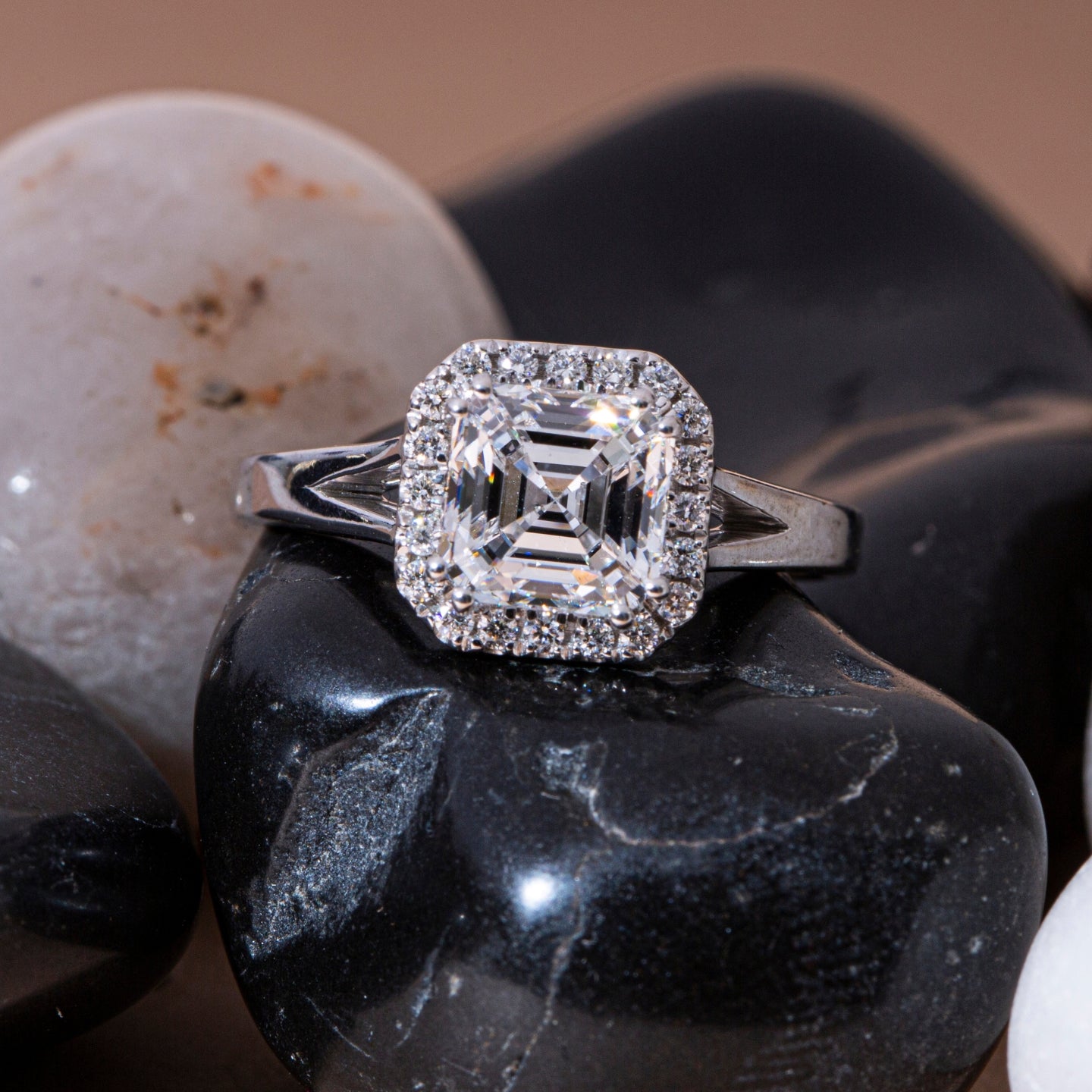 Asscher Cut Halo Diamond Ring.