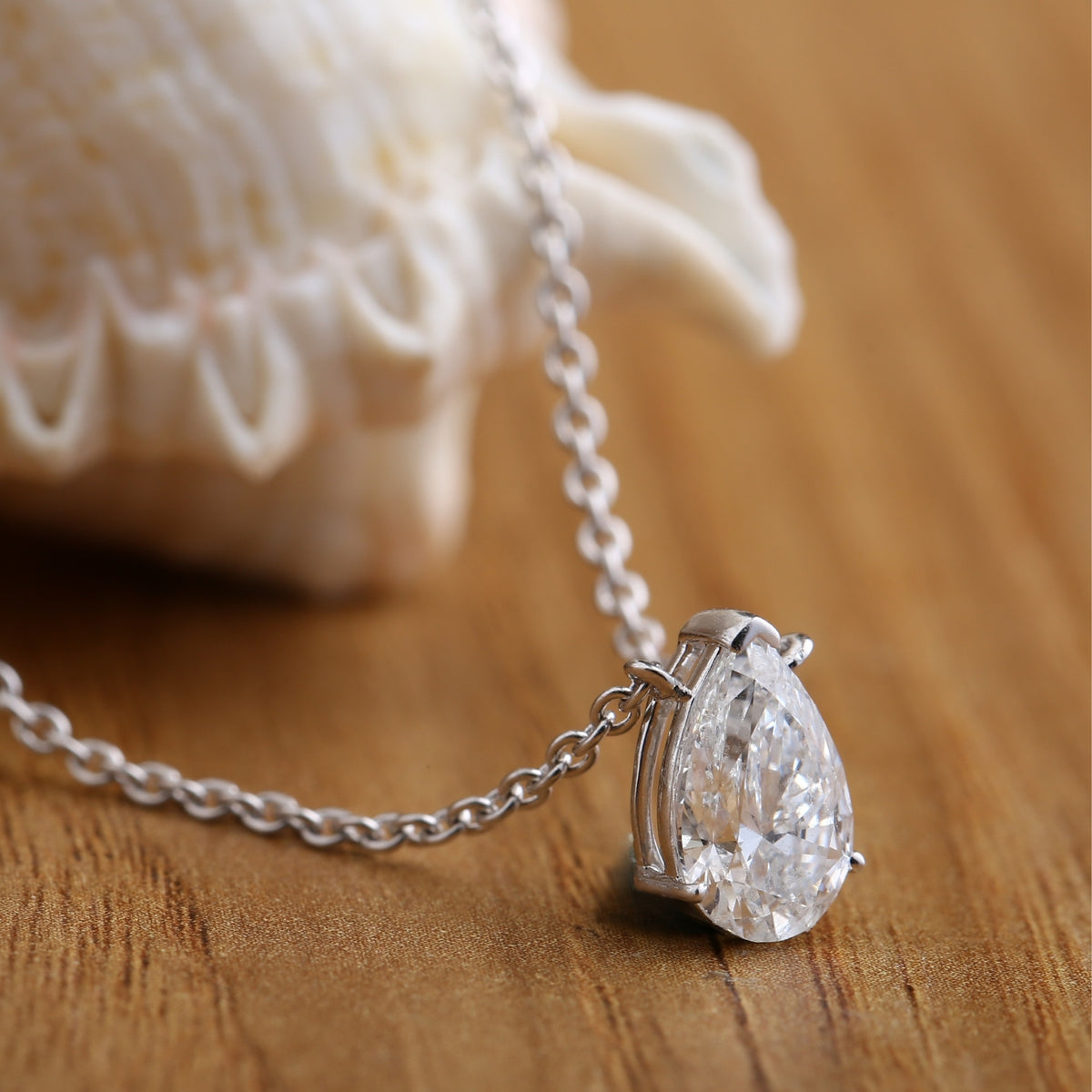 Pear Cut Diamond Pendant Necklace.