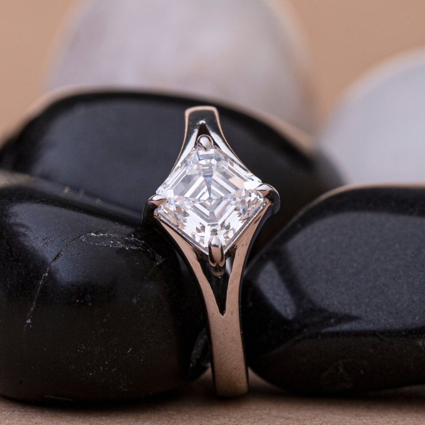 Asscher Cut Solitaire Diamond Ring.
