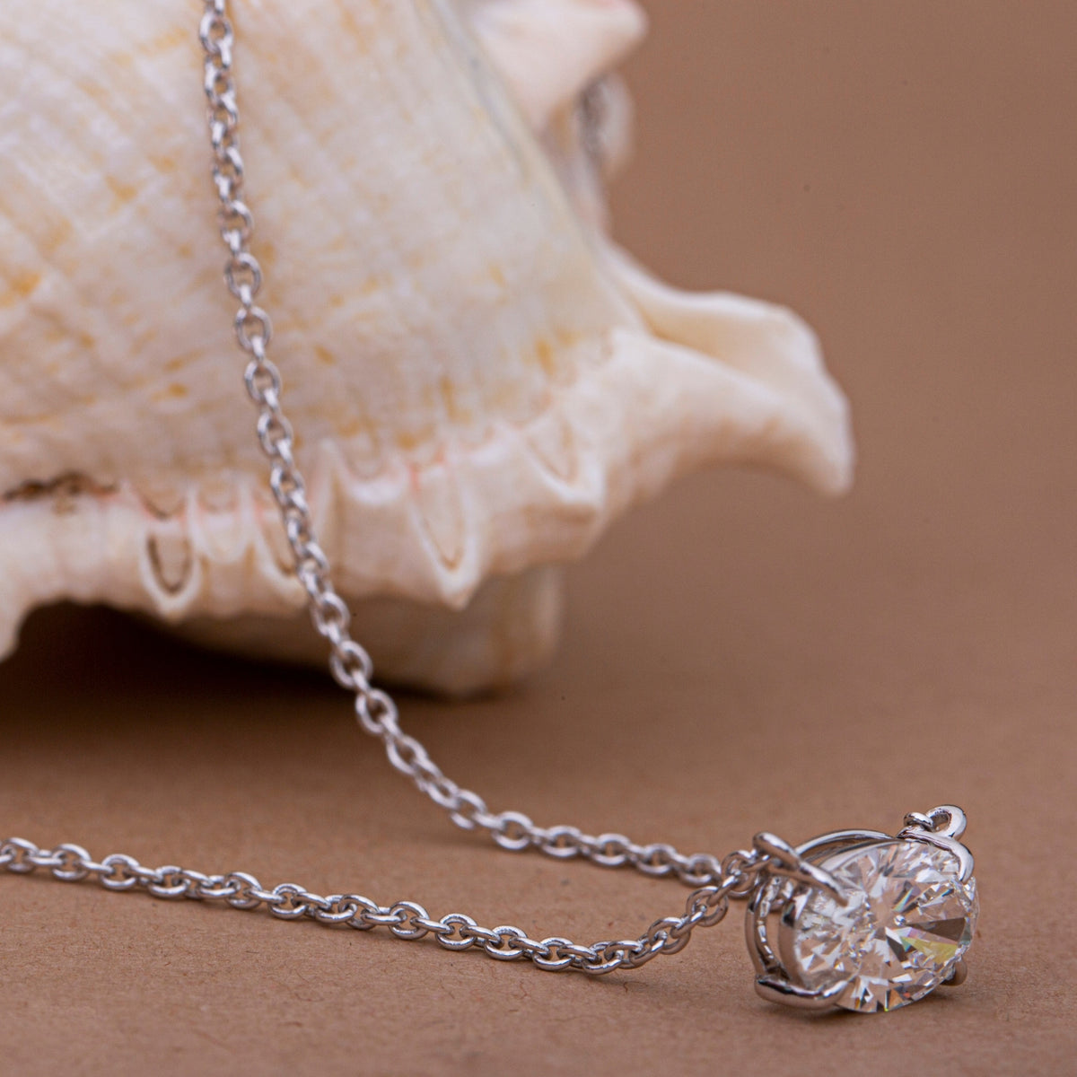 Oval Cut Diamond Pendant Necklace.