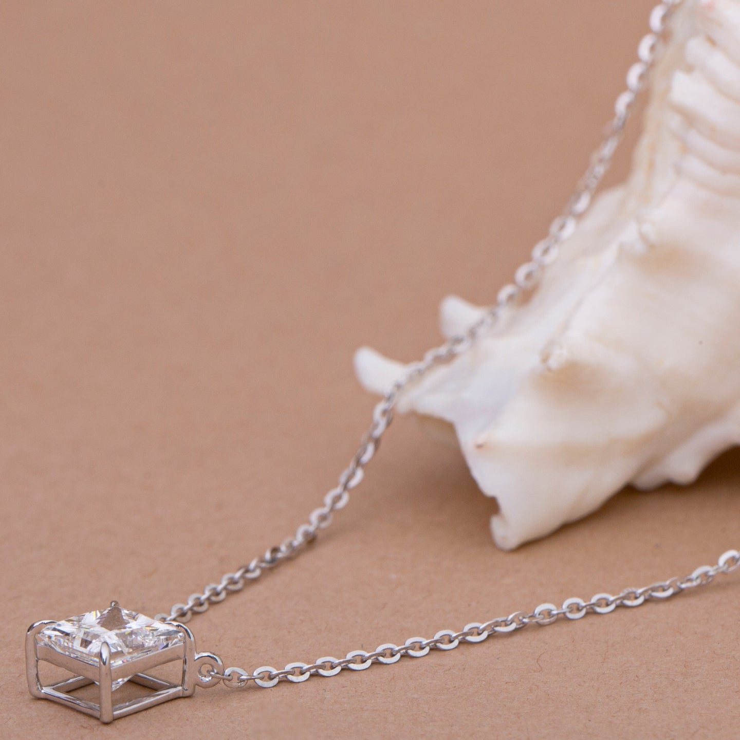 Princess Cut Diamond Pendant Necklace.