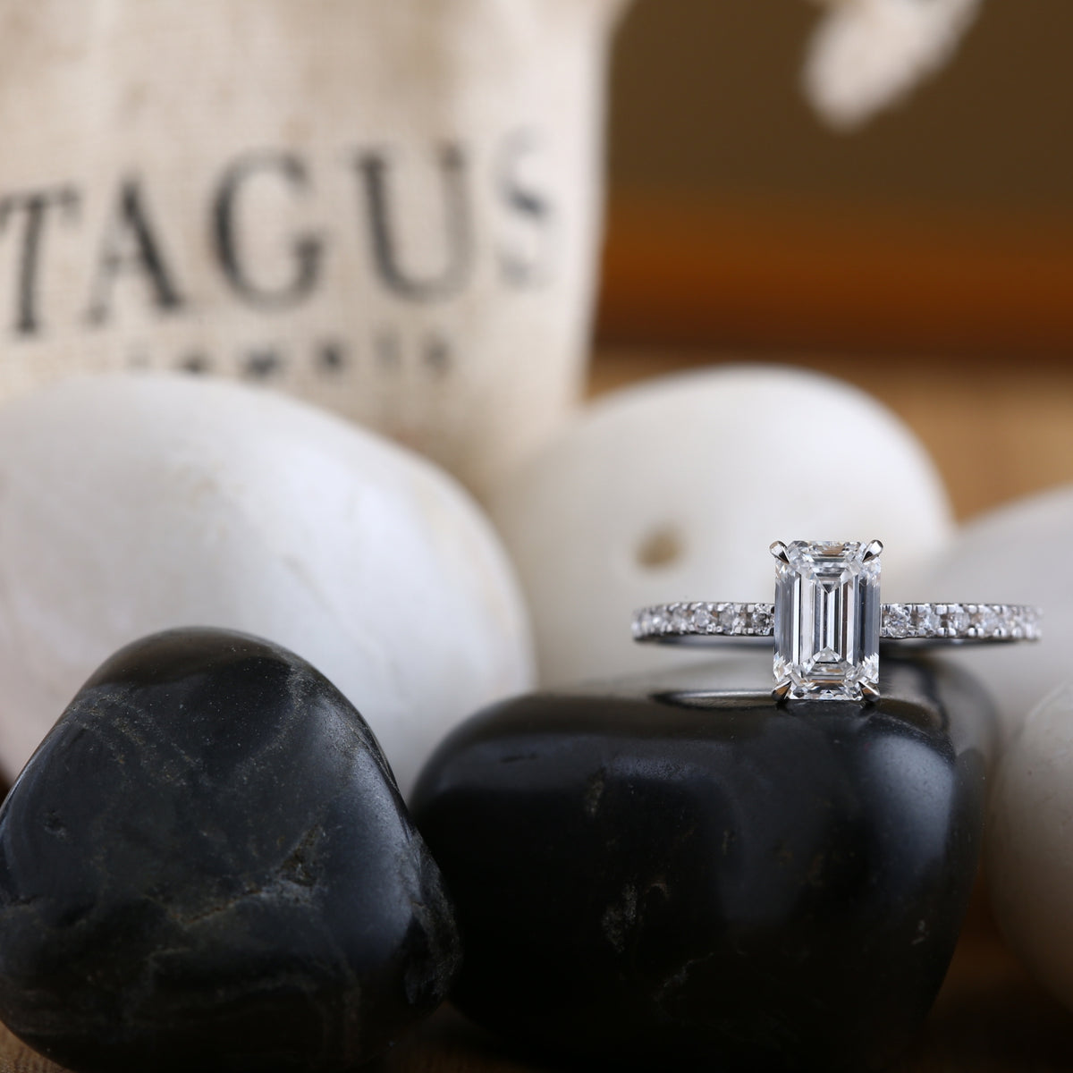 Graceful & Linear Emerald Diamond Ring.
