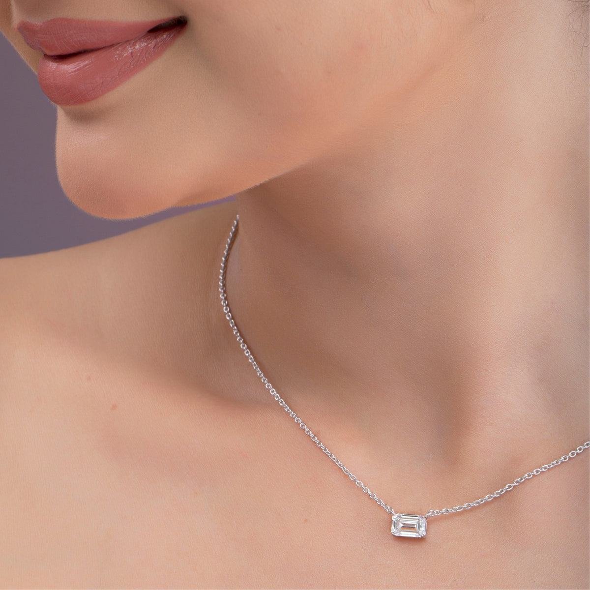 Emerald Cut Diamond Pendant Necklace.