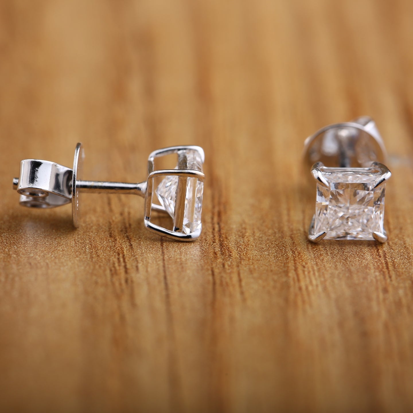 Pricess Cut Diamond Earrings.