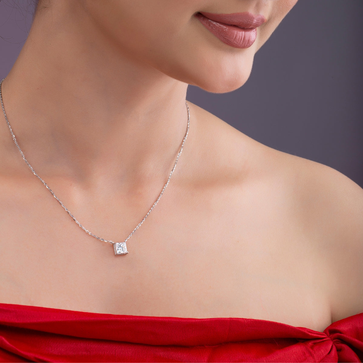 Princess Cut Diamond Pendant Necklace.