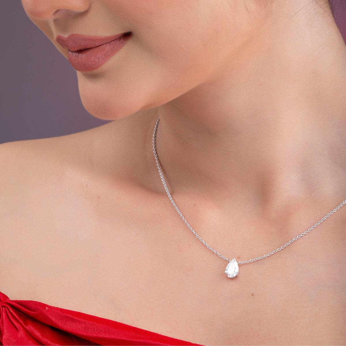 Pear Cut Diamond Pendant Necklace.