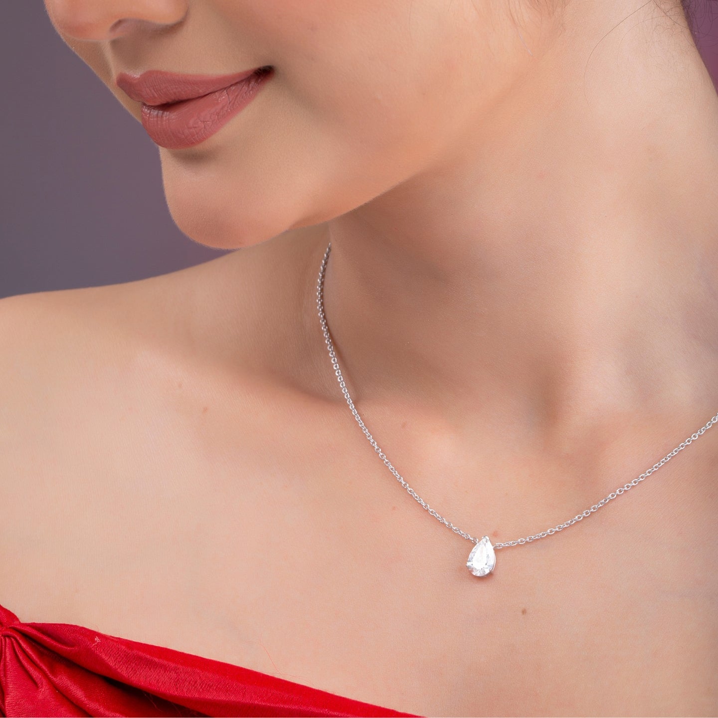 Pear Cut Diamond Pendant Necklace.