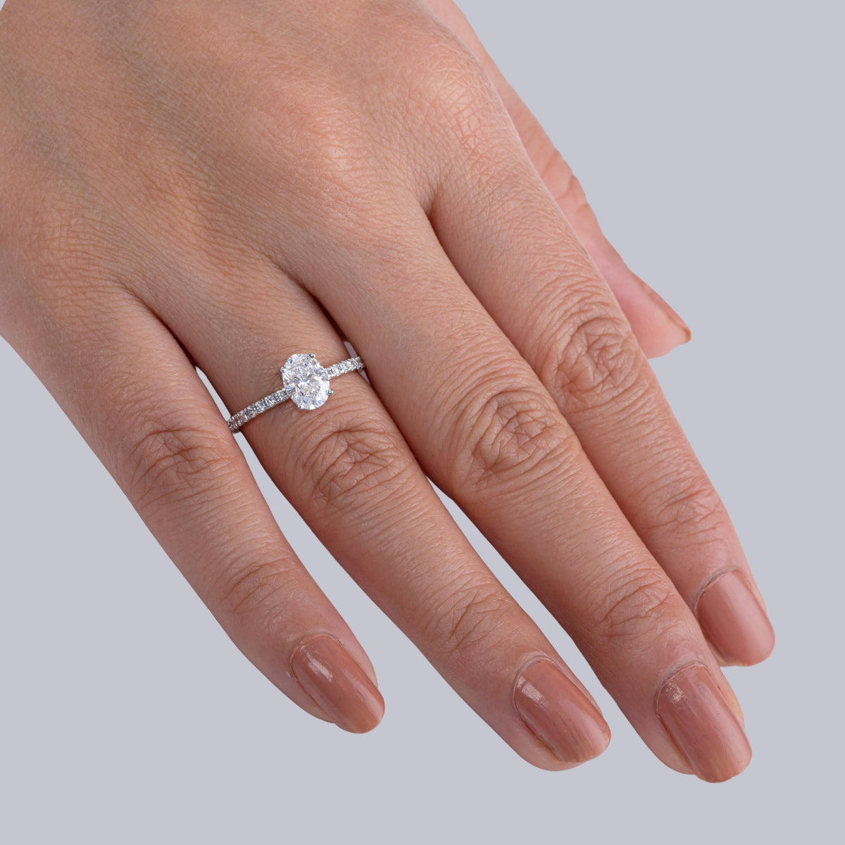 Shared Prong Pavé Band Oval Ring.