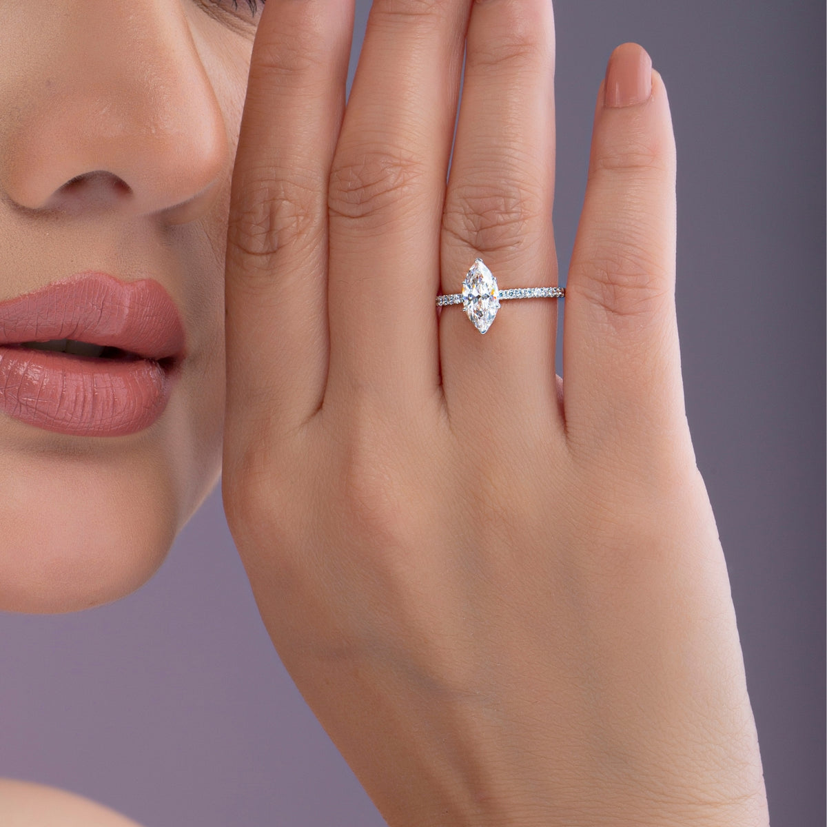 Marquise Diamond Ring with Pavé Shank.