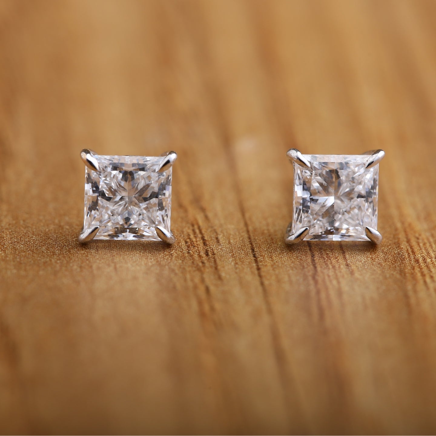 Pricess Cut Diamond Earrings.