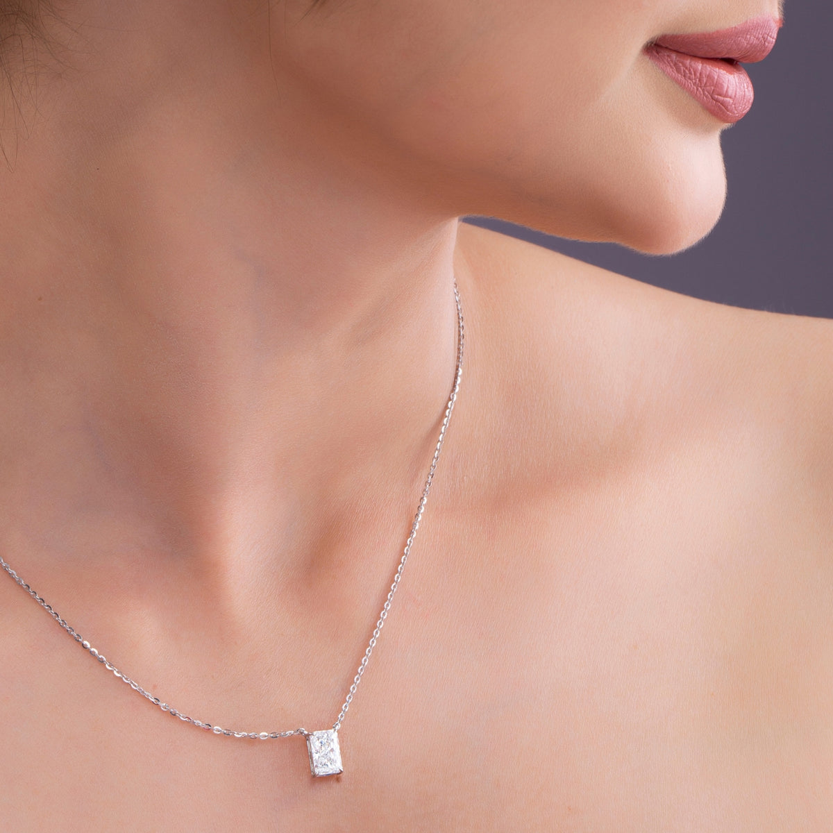 Radiant Cut Diamond Pendant Necklace.