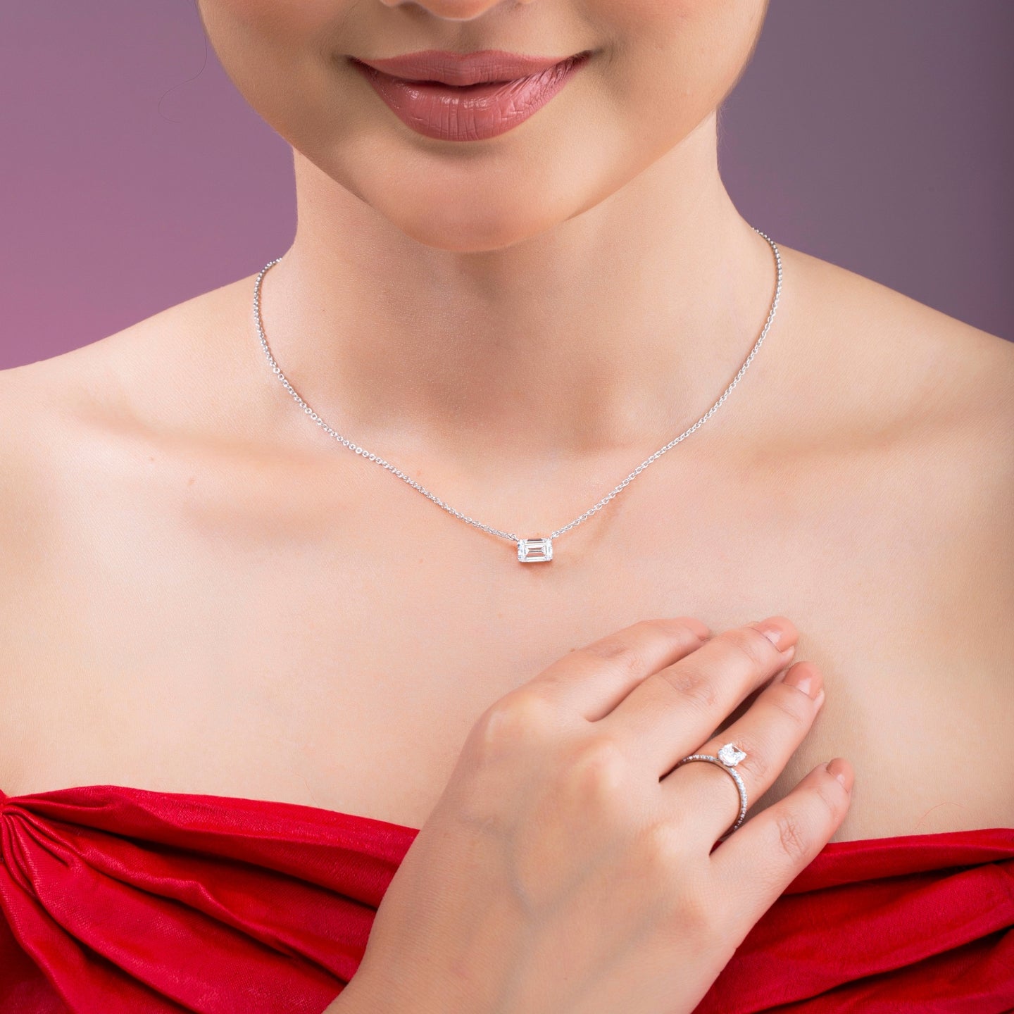 Emerald Cut Diamond Pendant Necklace.