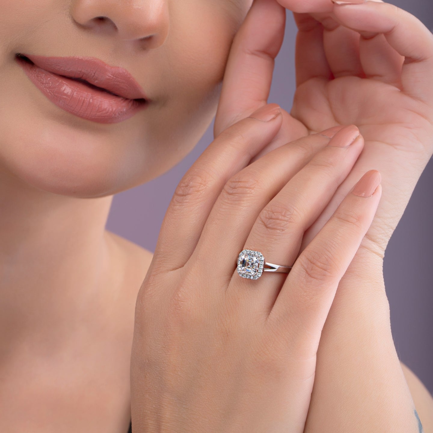 Asscher Cut Halo Diamond Ring.