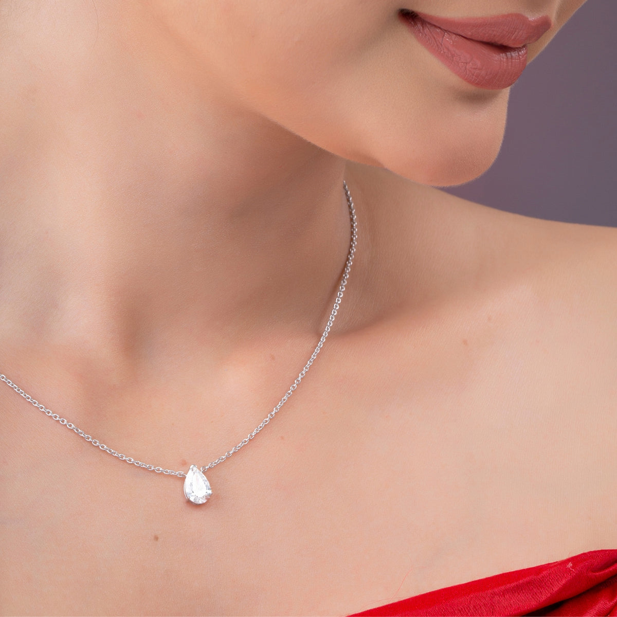 Pear Cut Diamond Pendant Necklace.